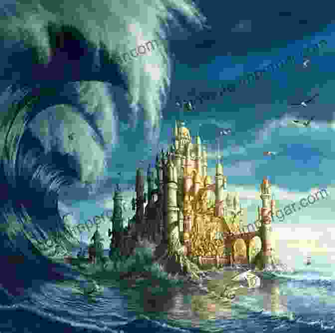 Artistic Rendering Of Atlantis Sinking Beneath The Waves, Engulfed By A Catastrophic Cataclysm. The Pole Shift That Sank Atlantis